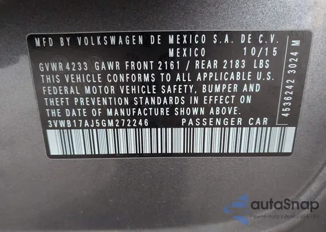 2016 Volkswagen Jetta 1.8T Sport from USA, damaged, VIN 3VWB17AJ5GM272246